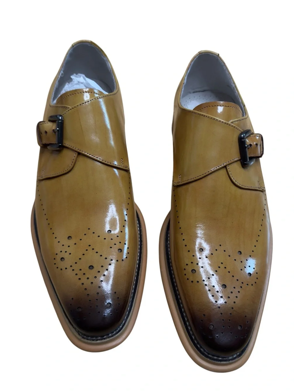 Giovanni Handmade Burnished Cognac Leather Monk Strap Dress Shoes Men’s 9 NWOT